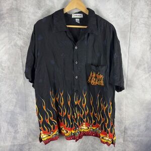 Vintage Grace Las‎ Vegas Flame Gambling Rayon Shirt Mens XL Black Casino Poker